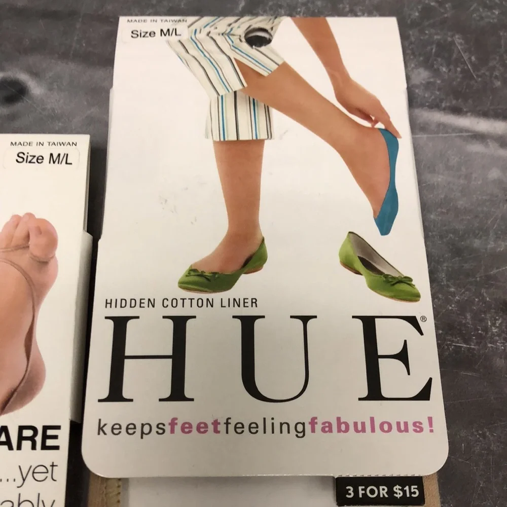HUE lot of 2 peep toe liner & hidden cotton‎ liner nude socks size M/L